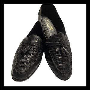 Men’s Black leather Leather Loafer Woven Tassel Sz 12 Slip On Dress Shoes Brazil